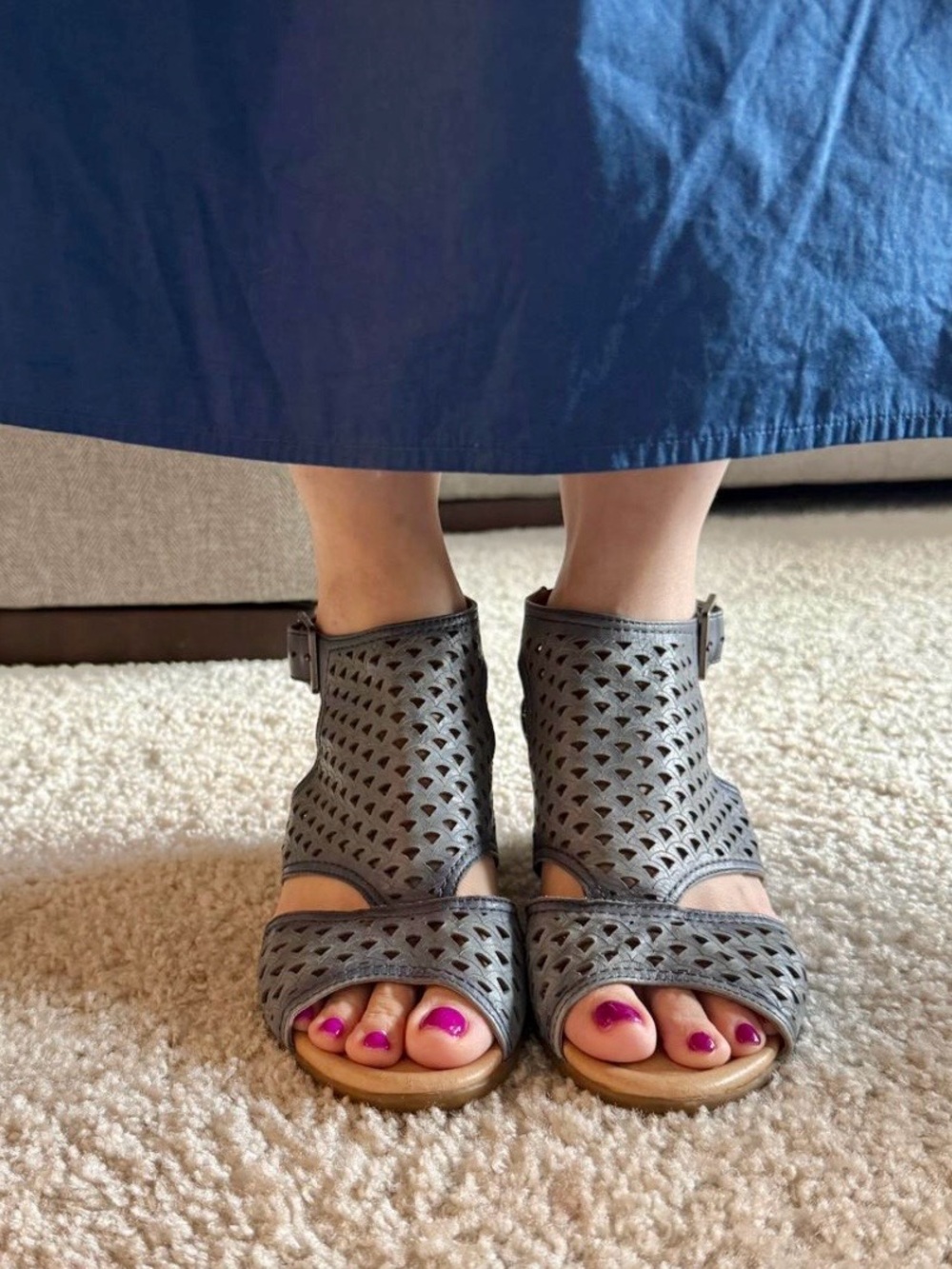 Earth Gray Laser-Cut Open-Toe Ankle Sandals